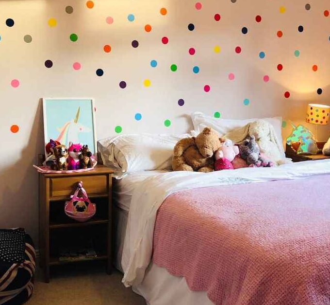 A polka dots and pink bedroom