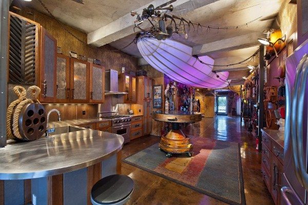 A steampunk house with floor and brass fixture
