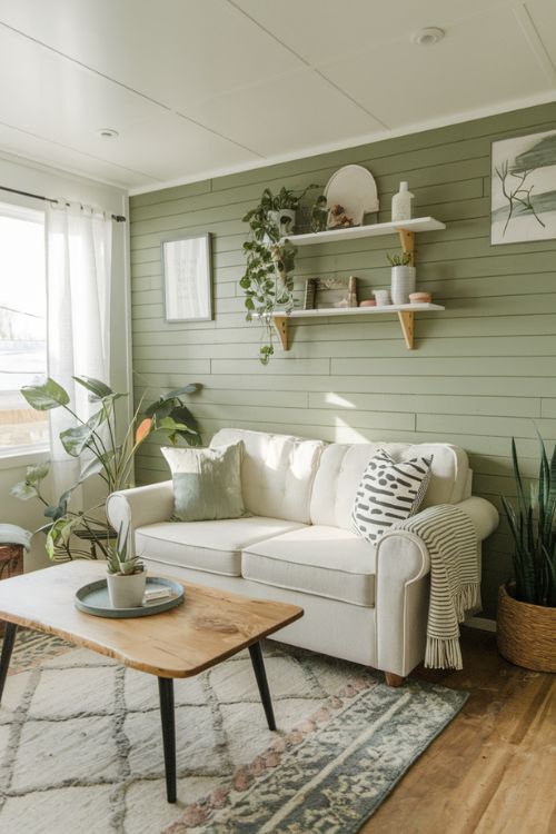 A sag living room with white trim and sofa and cushion
