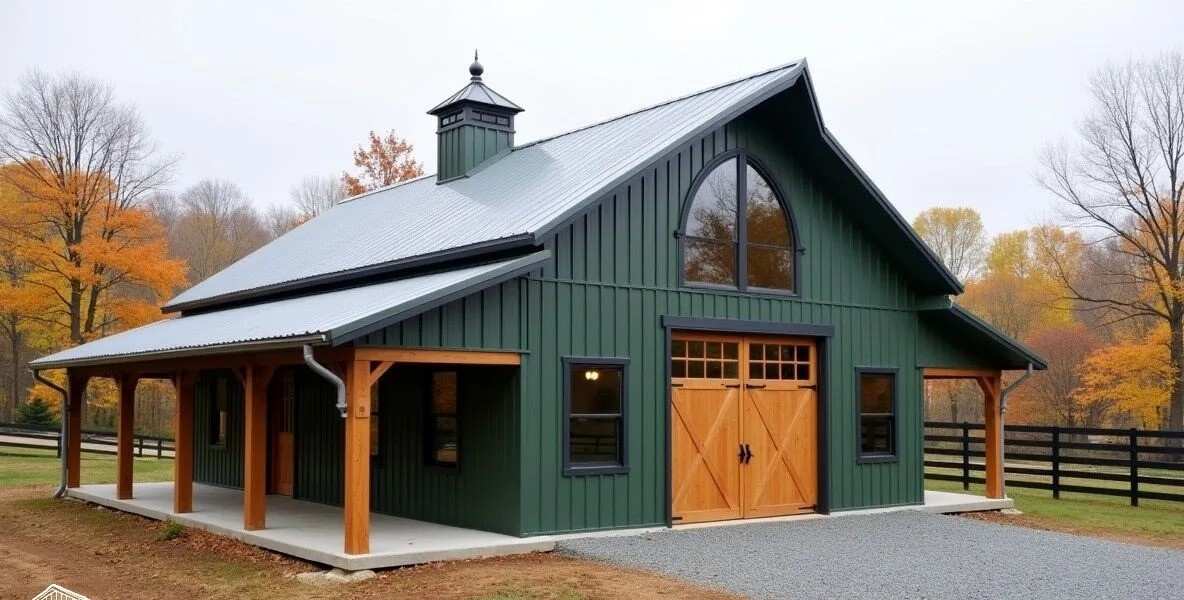 Wooden door and board and batten exterior of the dark green home