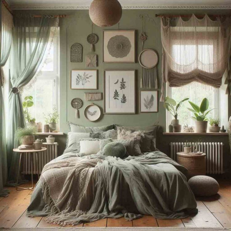 boho sage green bedroom featured image