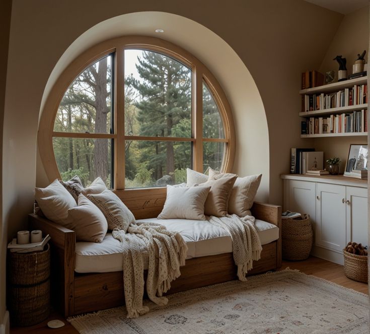 A living room with cozy nooks and sofa and cushions