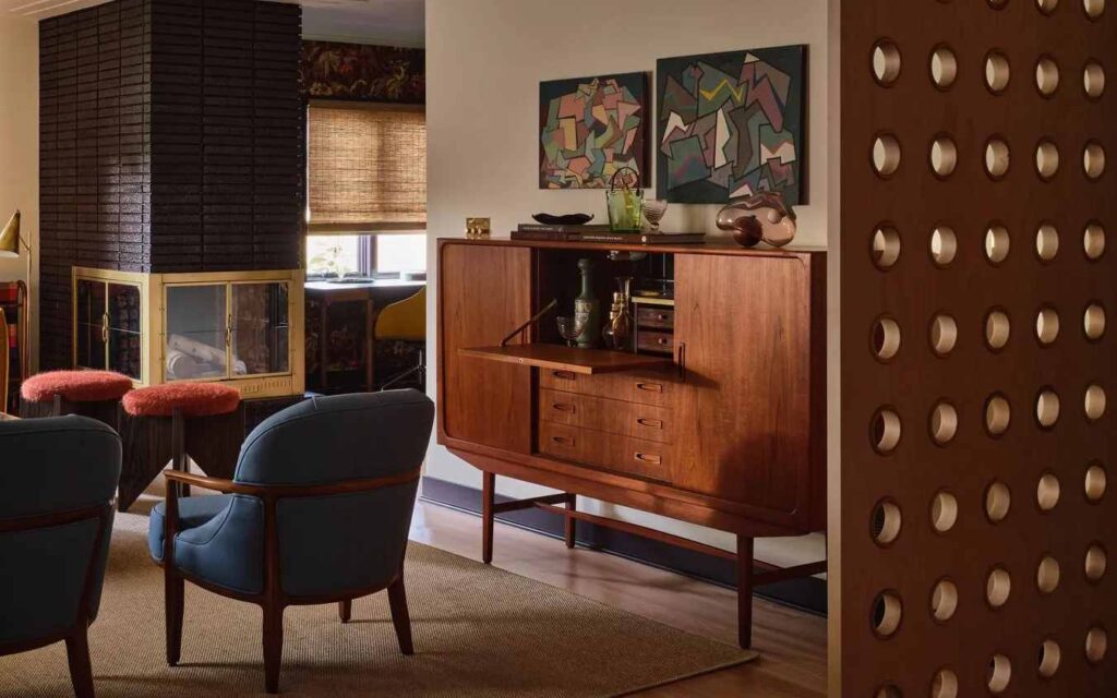 A small living room with credenza for style and storage