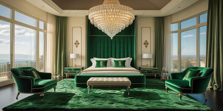 emerald green dark green bedroom