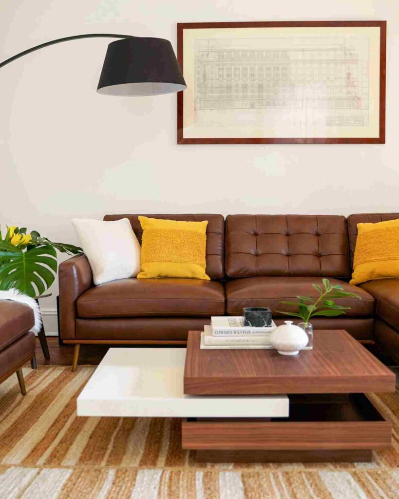 A leather chair with pillow