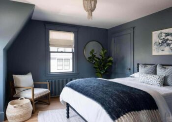 modern grey and blue bedroom