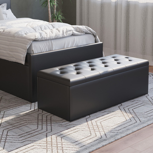 A ottomans for storage and rug on floor 