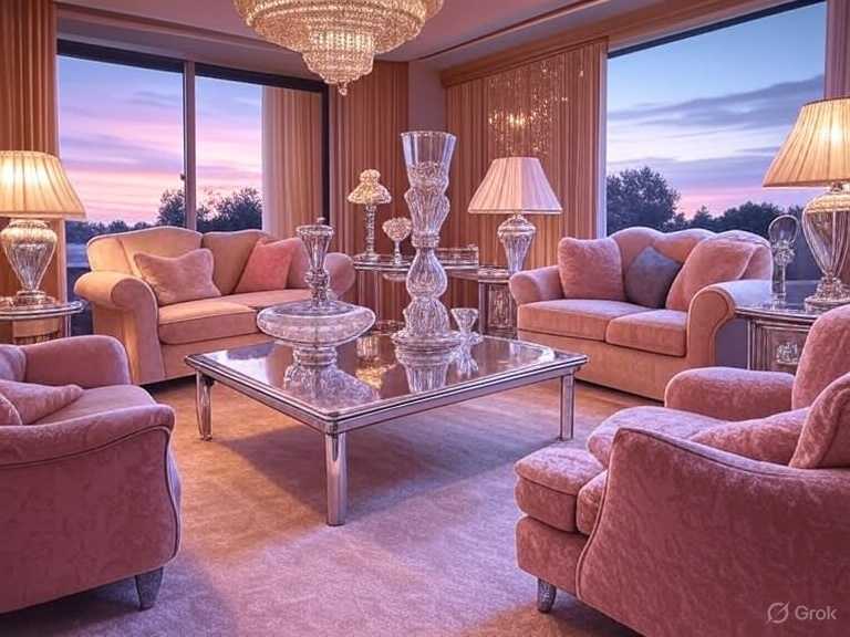 A living with pink sofa with glass table