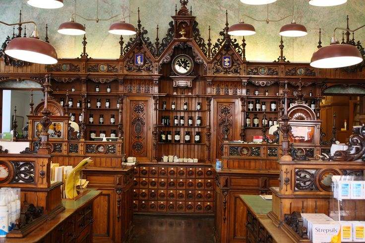 A steampunk house with victorian apothecary cabinets