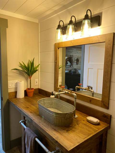A bathroom with Galvanized Sink