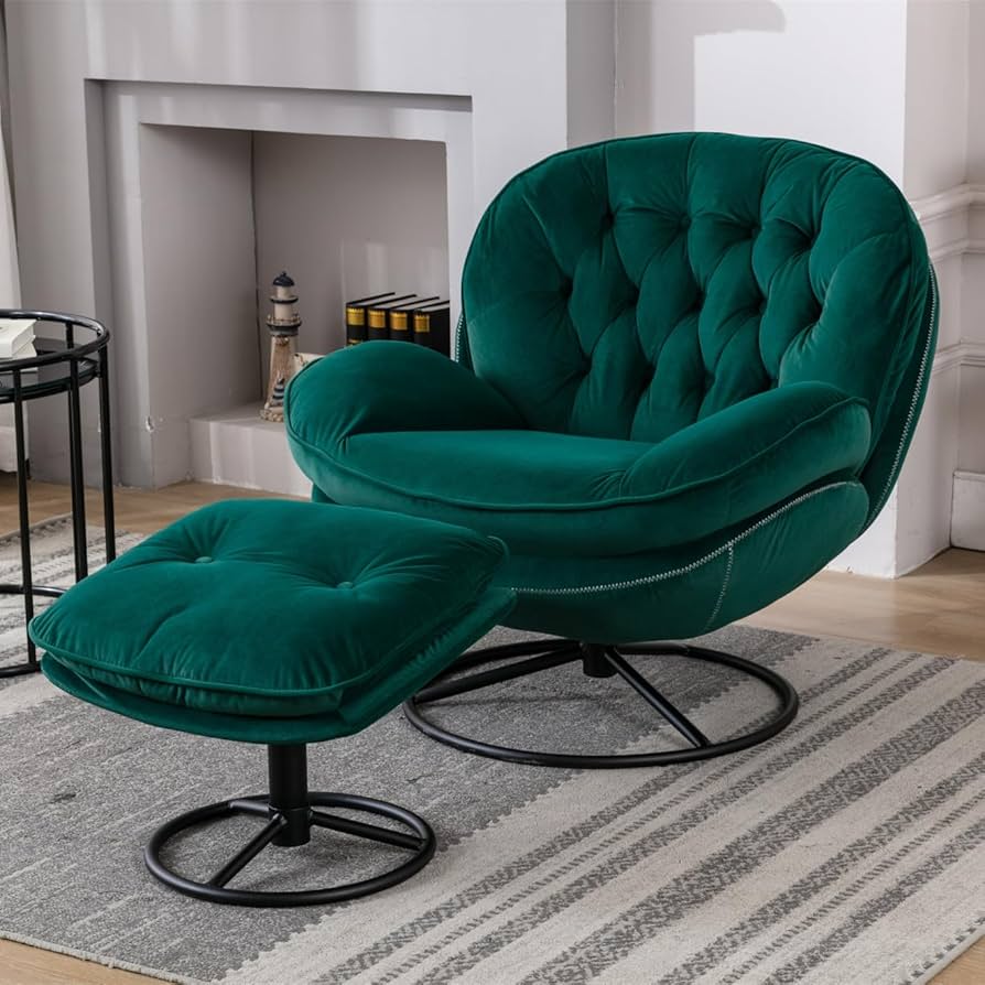 A green accent chairs with ottoman