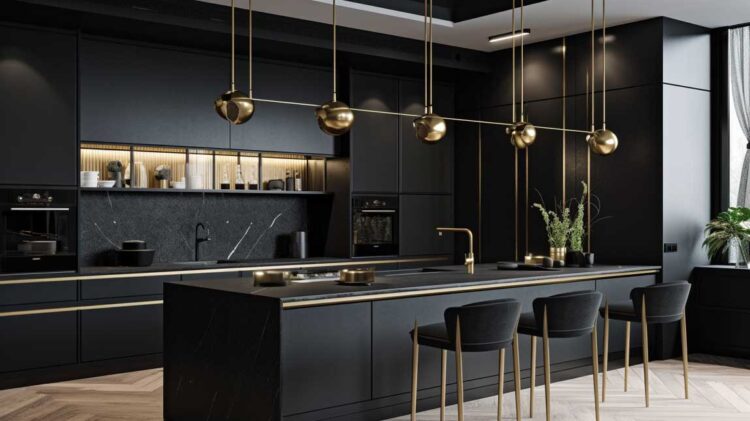 black and gold kitchen