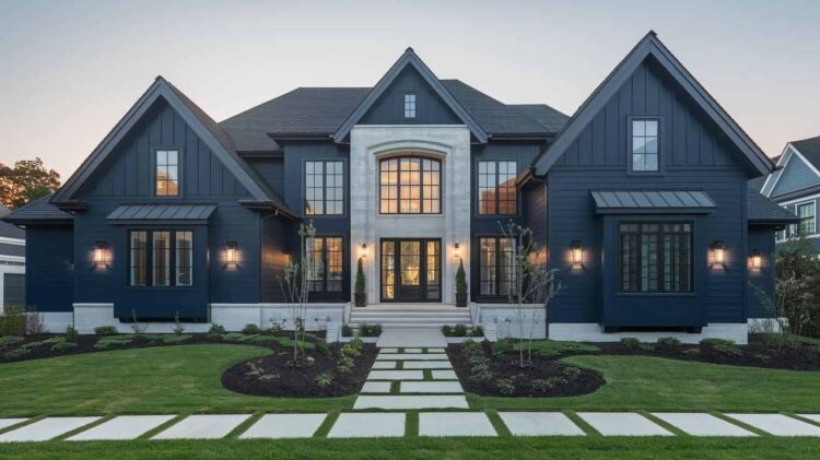 dark blue house with black trim featured image