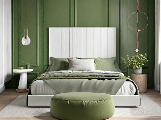 A green wall panels and vase in the bedroom 