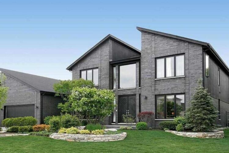 light grey house with black trim