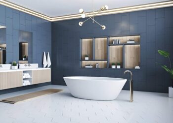 modern navy blue bathroom
