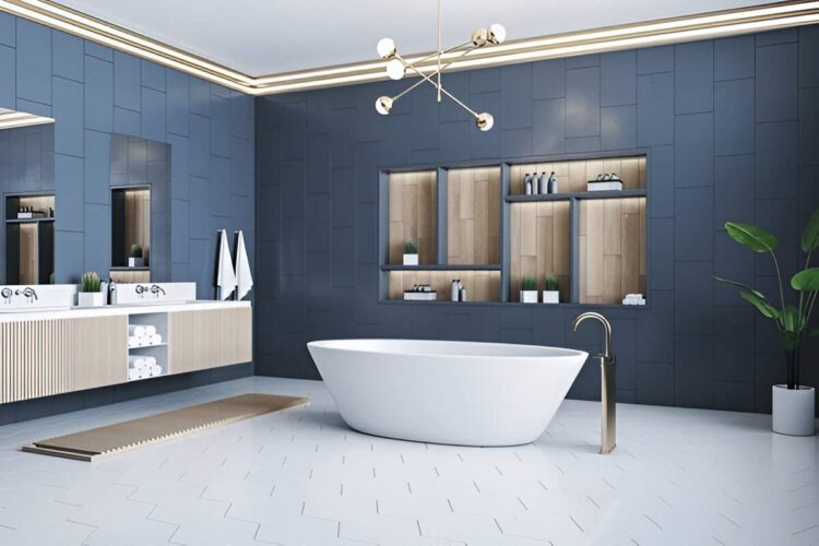 modern navy blue bathroom