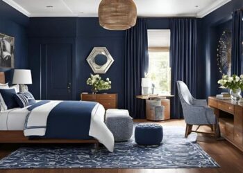 modern navy blue bedroom ideas featured image
