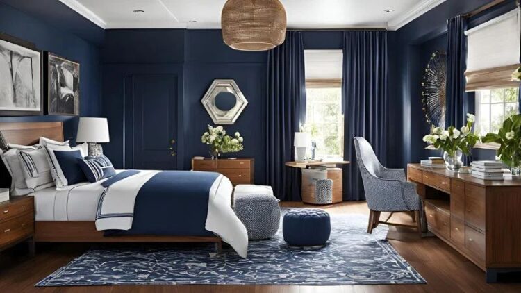 modern navy blue bedroom ideas featured image